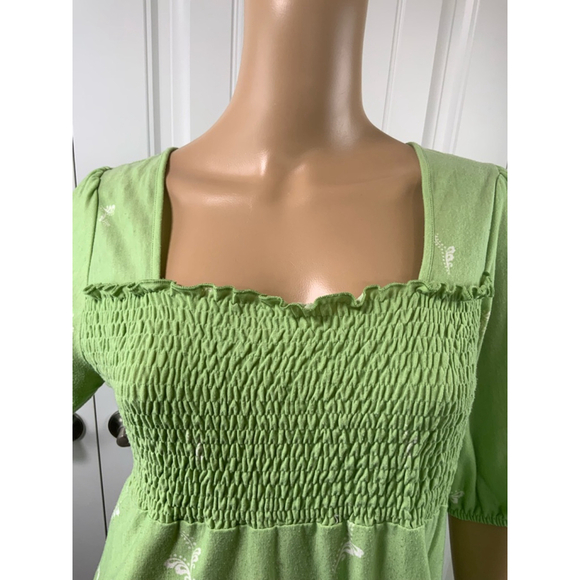 Faded Glory Womens Green Floral Top Sz Sm Short Sleeve Smocked Babydoll Peasant - Picture 3 of 13